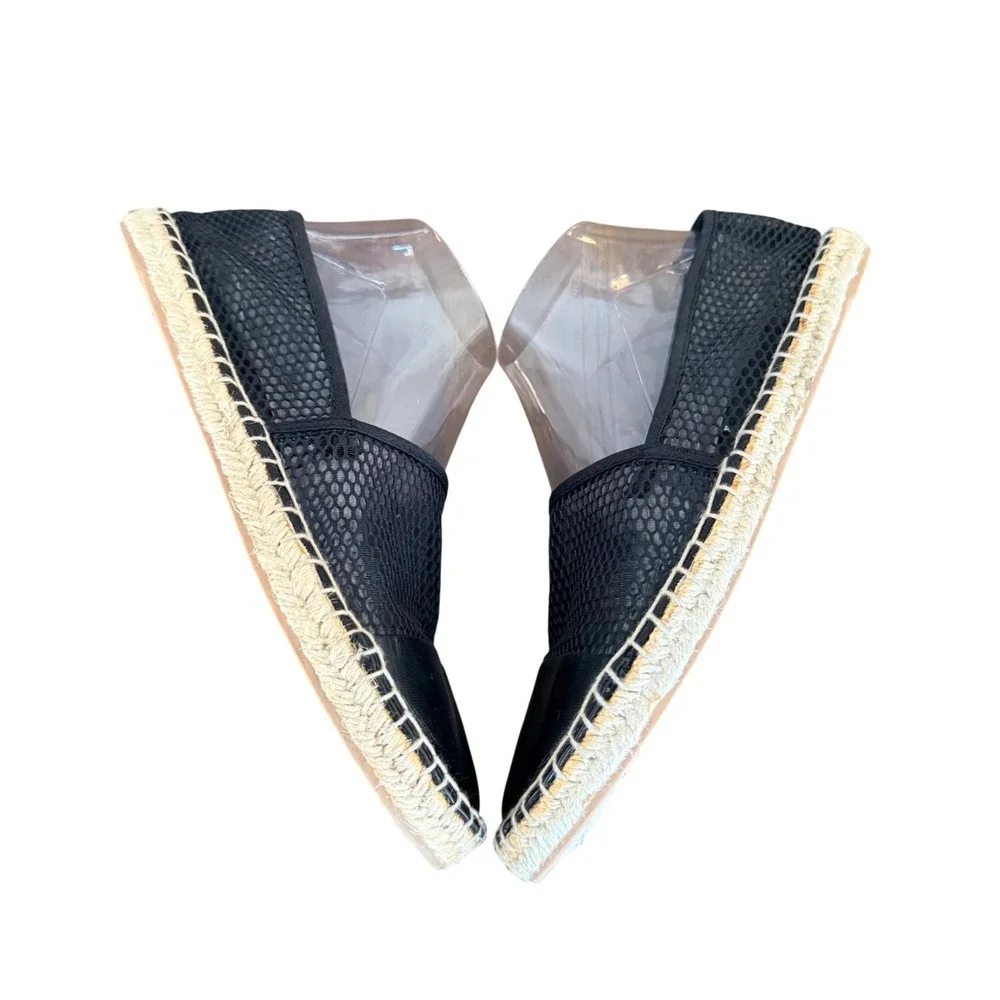 Circus by Sam Edelman Womens Black Mesh Espadrille Flats Cap Toe Slip Ons Size 8